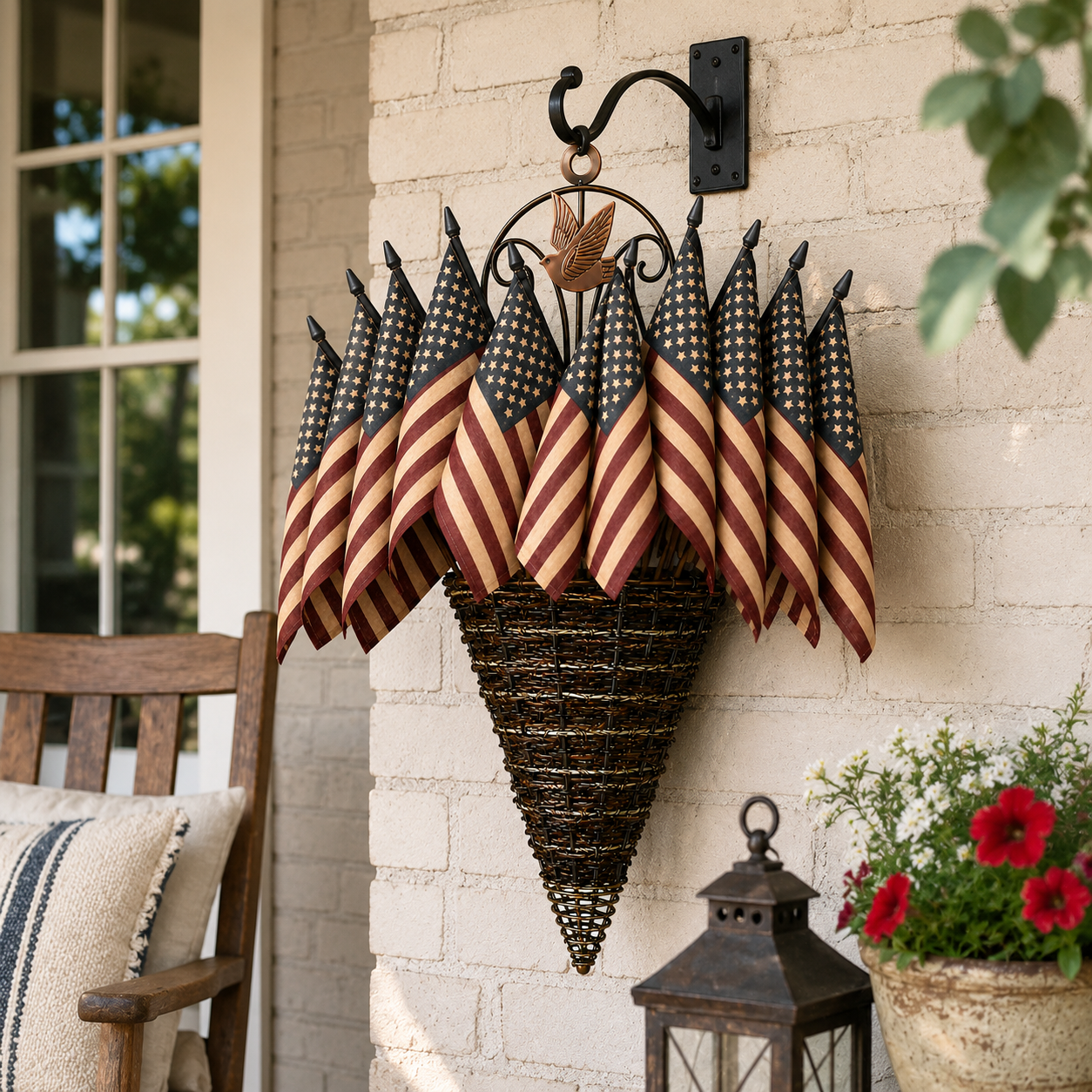 Vintage Patriotic Flag Basket Door Hanger-EASESTER