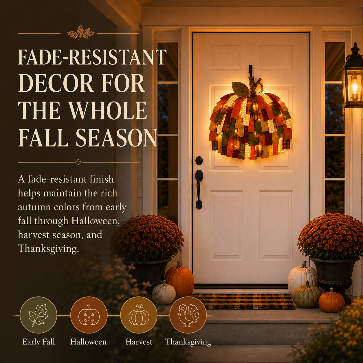 Lighted Patchwork Pumpkin Door Hanger-EASESTER
