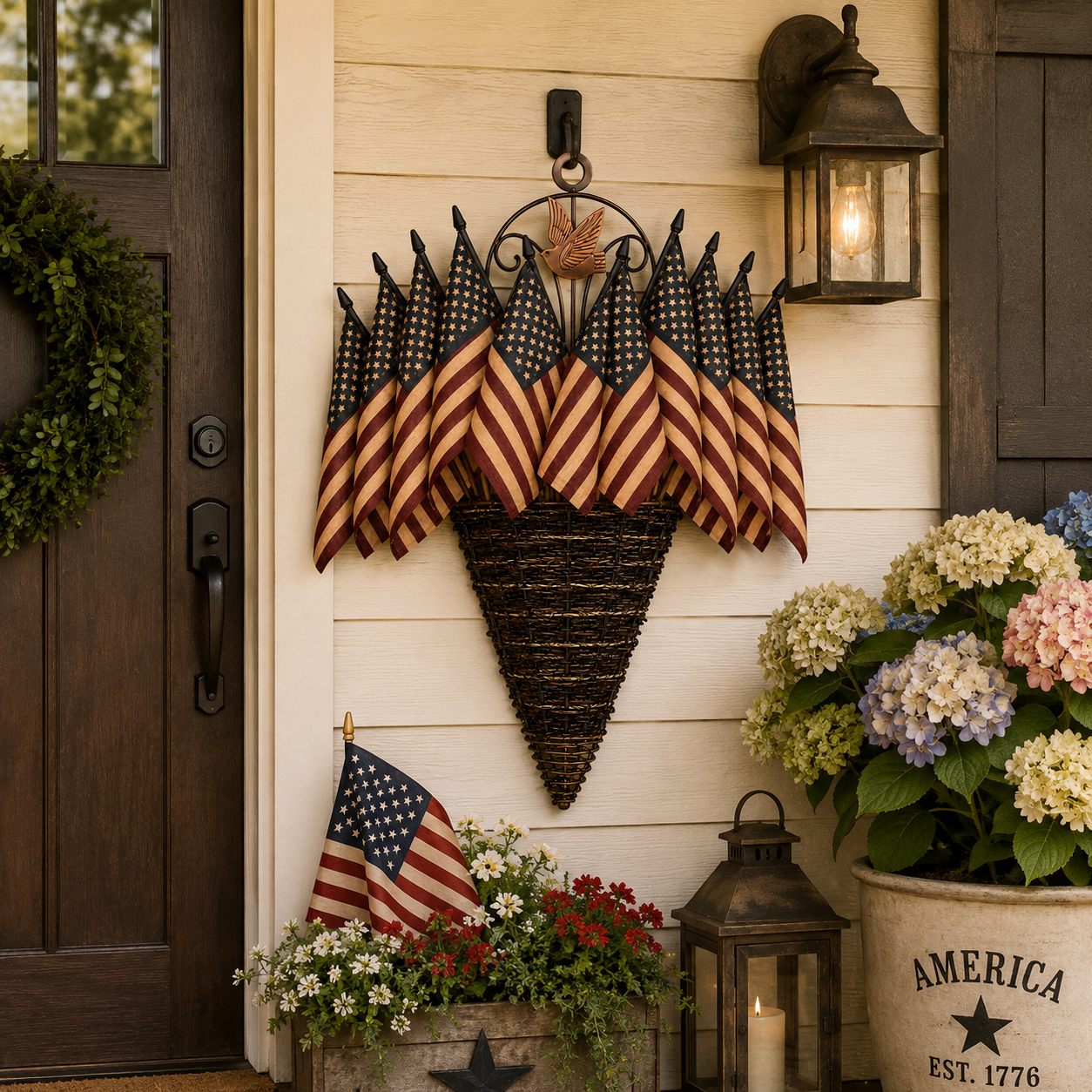 Vintage Patriotic Flag Basket Door Hanger-EASESTER
