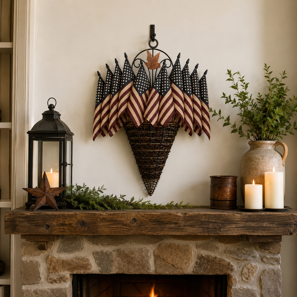 Vintage Patriotic Flag Basket Door Hanger-EASESTER