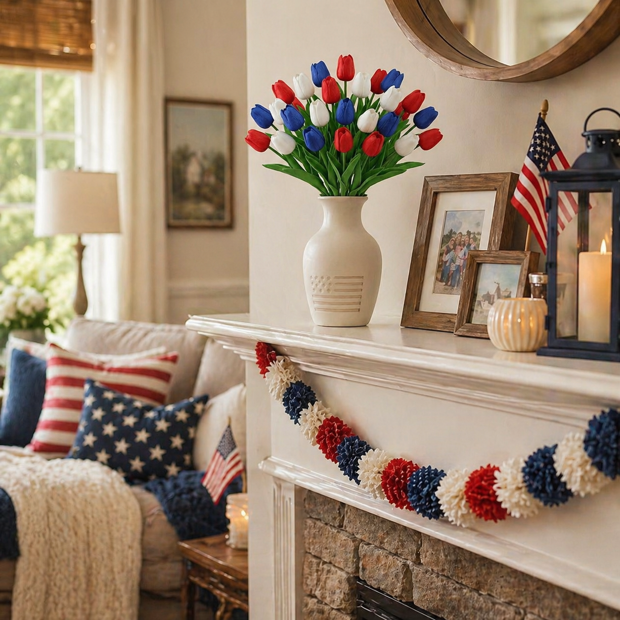 Red, White & Blue Artificial Tulips - 12 Bunches-EASESTER