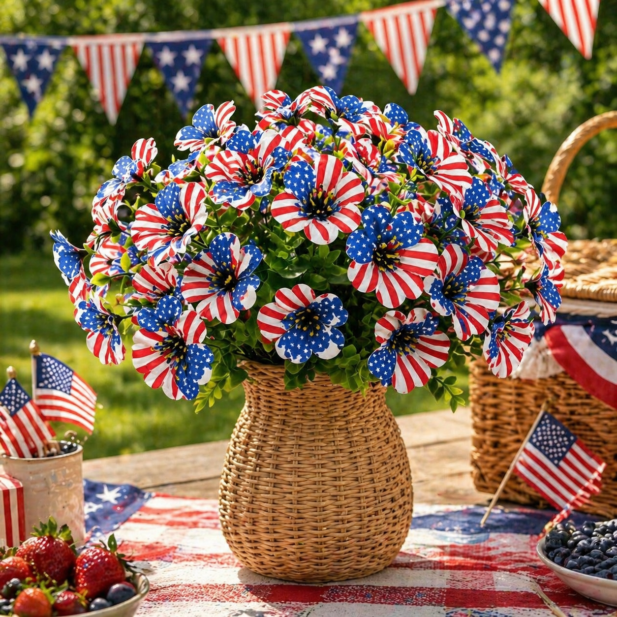 American Flag Faux Flower Bouquet - 12 Pcs-EASESTER