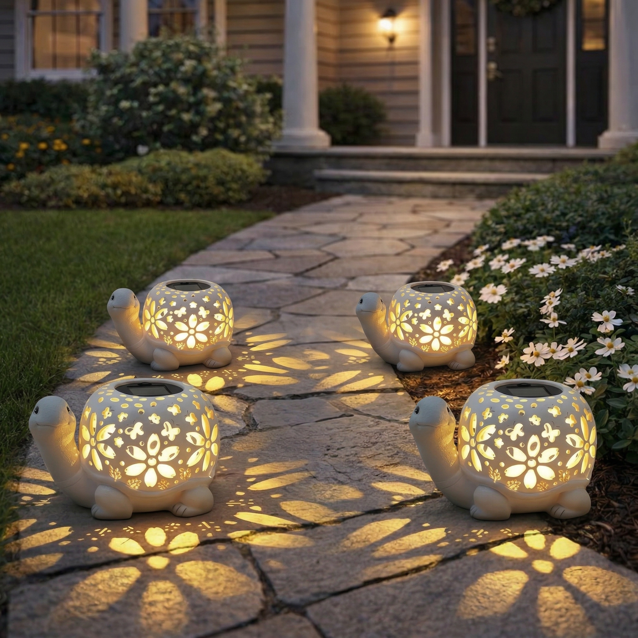 Turtle Glow Solar Garden Lantern With Floral Cutout Shell-EASESTER