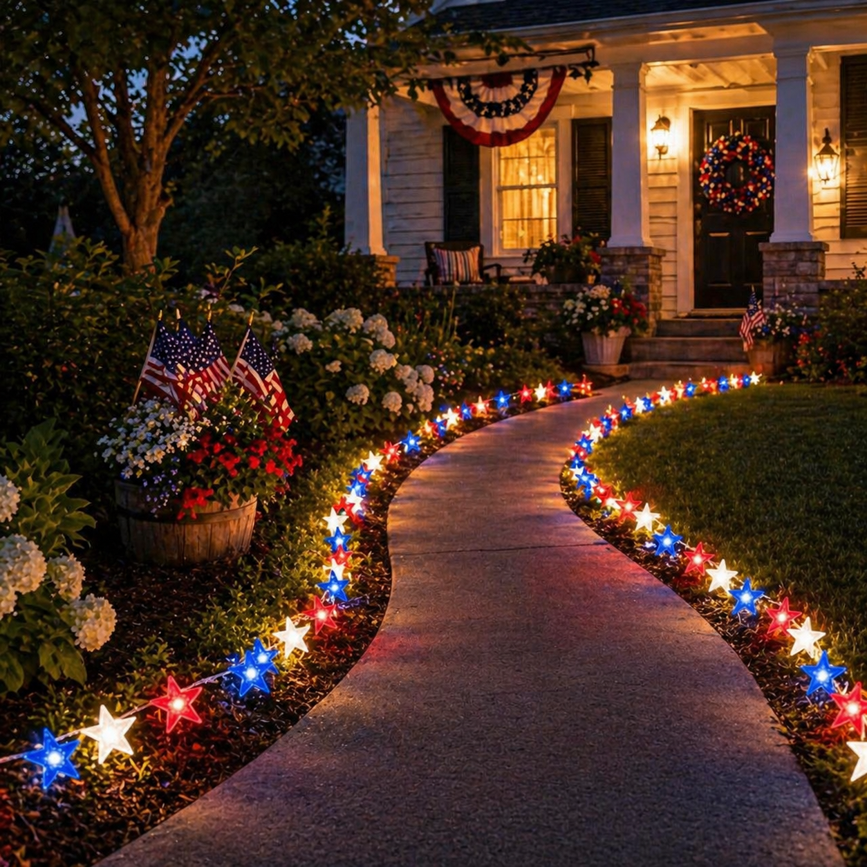 Red, White & Blue Star Solar String Lights-EASESTER