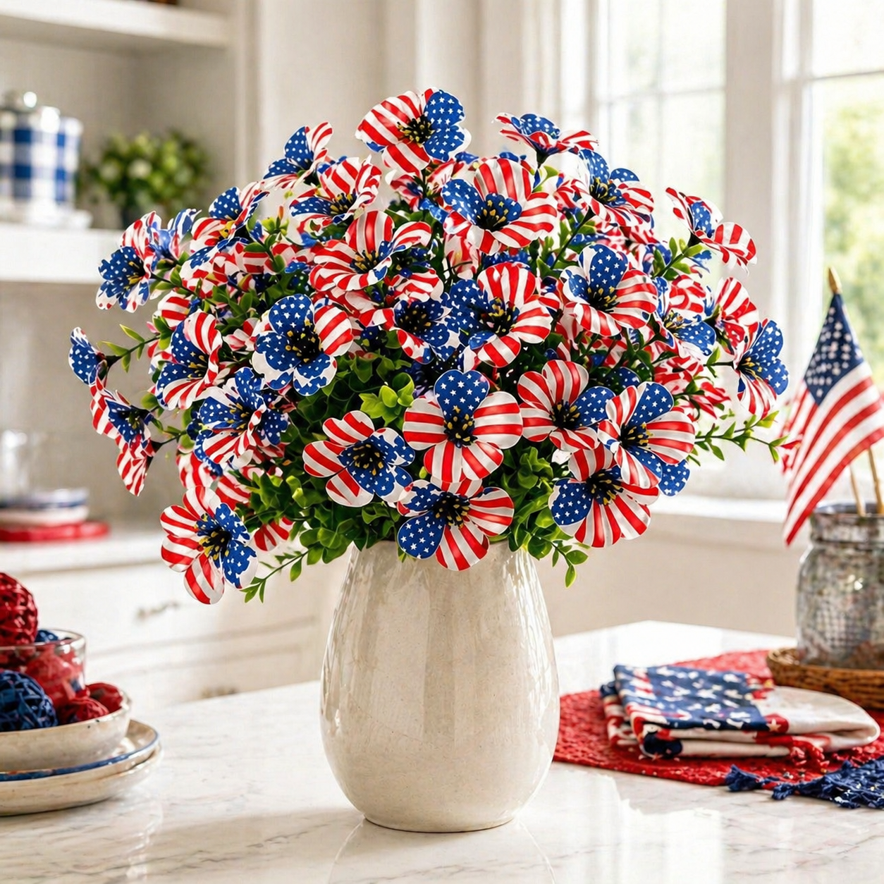 American Flag Faux Flower Bouquet - 12 Pcs-EASESTER