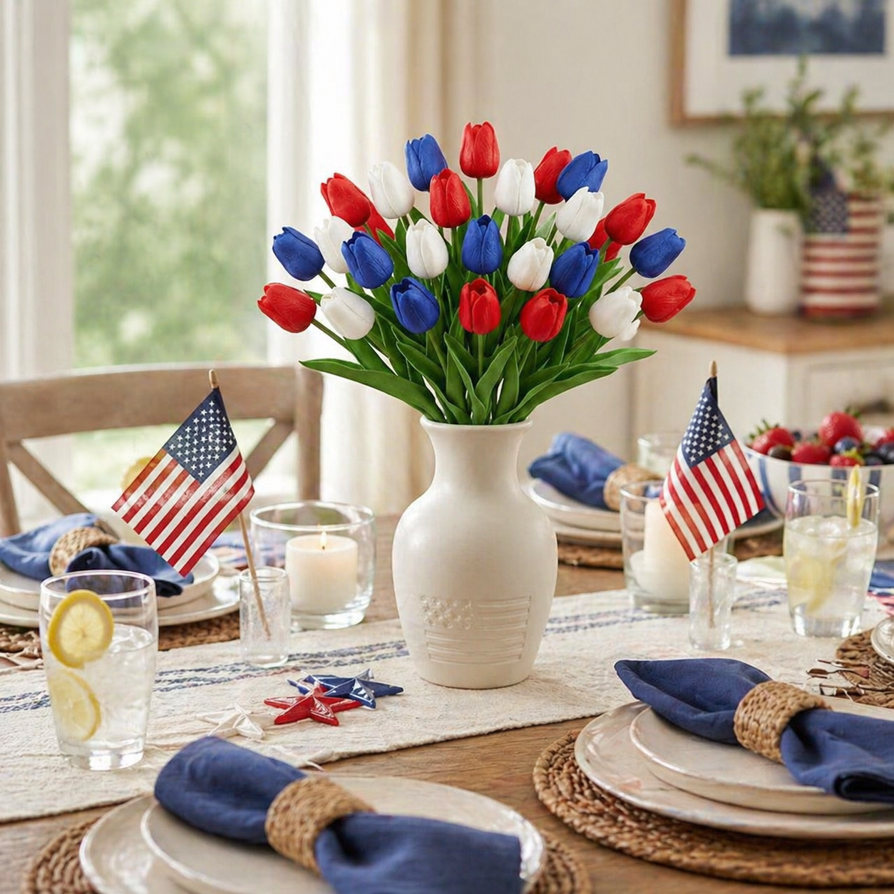 Red, White & Blue Artificial Tulips - 12 Bunches-EASESTER
