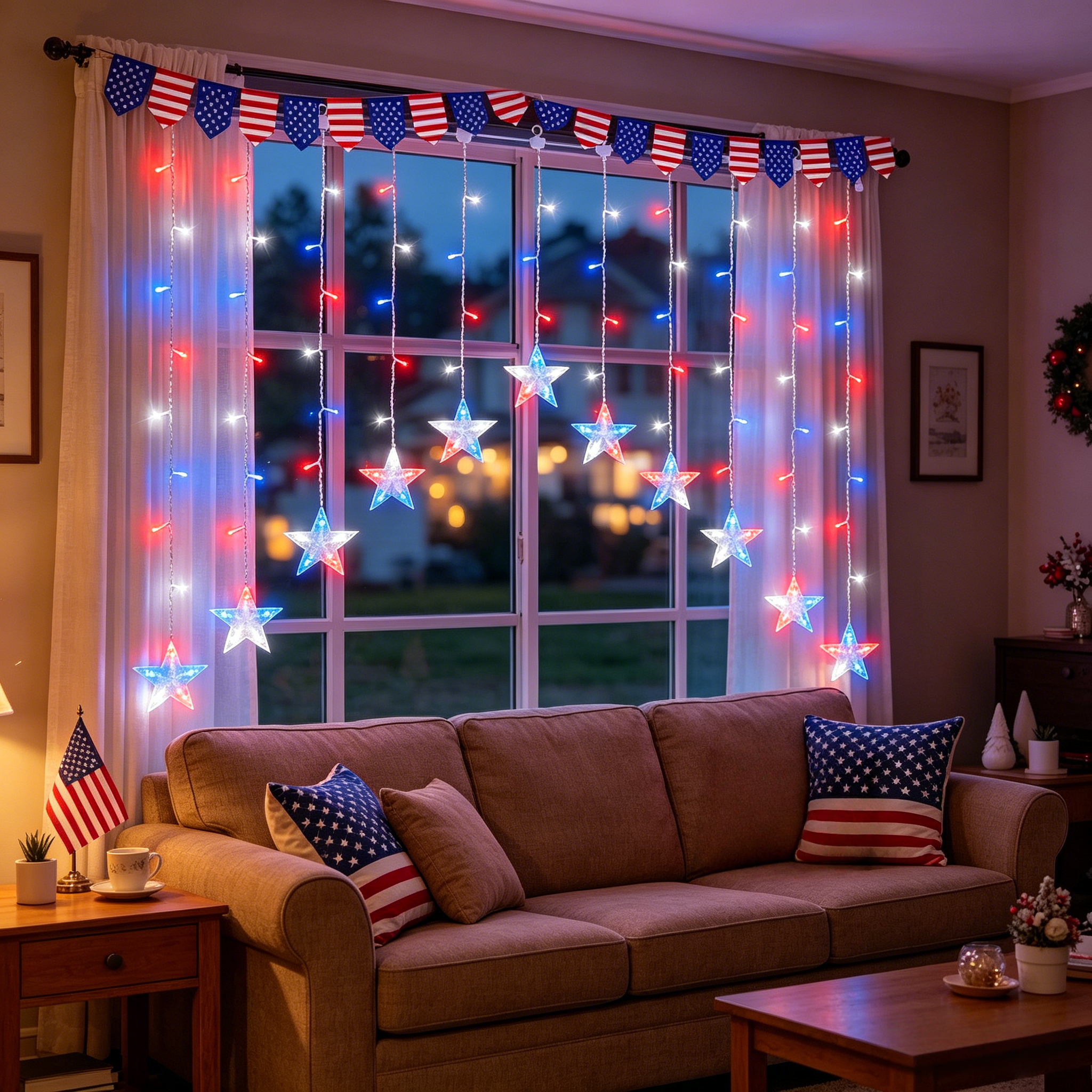 4th of July Patriotic Star Icicle Lights-EASESTER