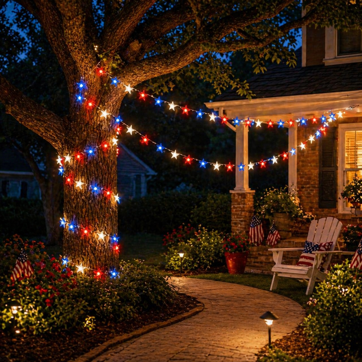 Red, White & Blue Star Solar String Lights-EASESTER