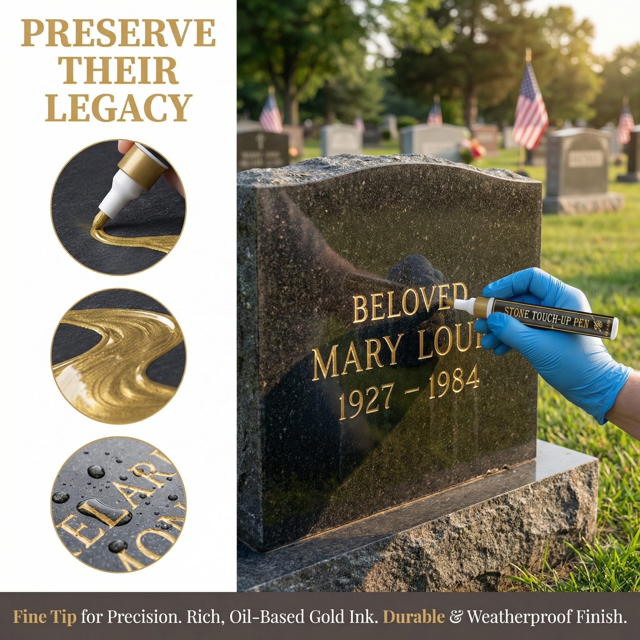 Golden Tombstone Marker Pen for Restoring Faded Grave Inscriptions-EASESTER