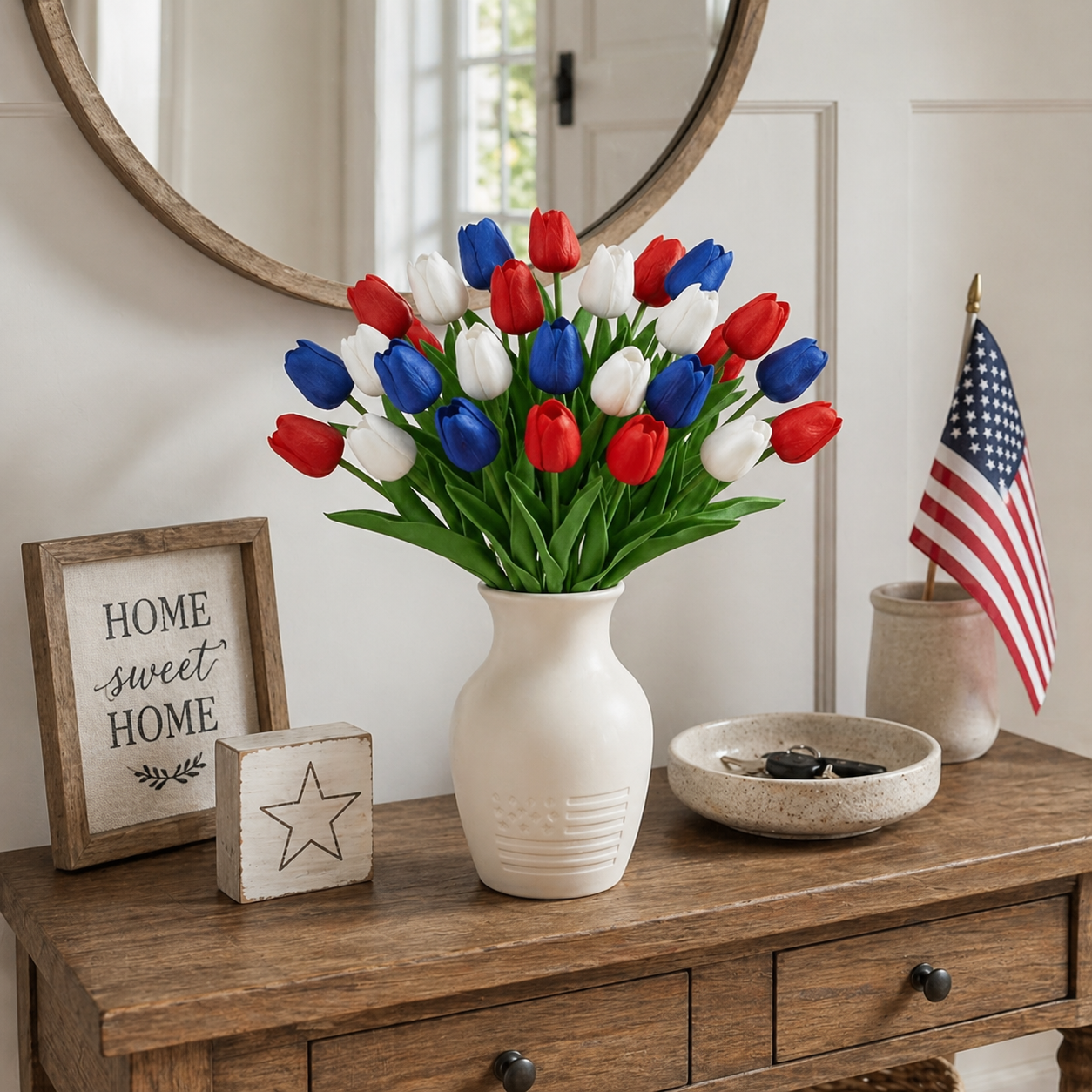 Red, White & Blue Artificial Tulips - 12 Bunches-EASESTER