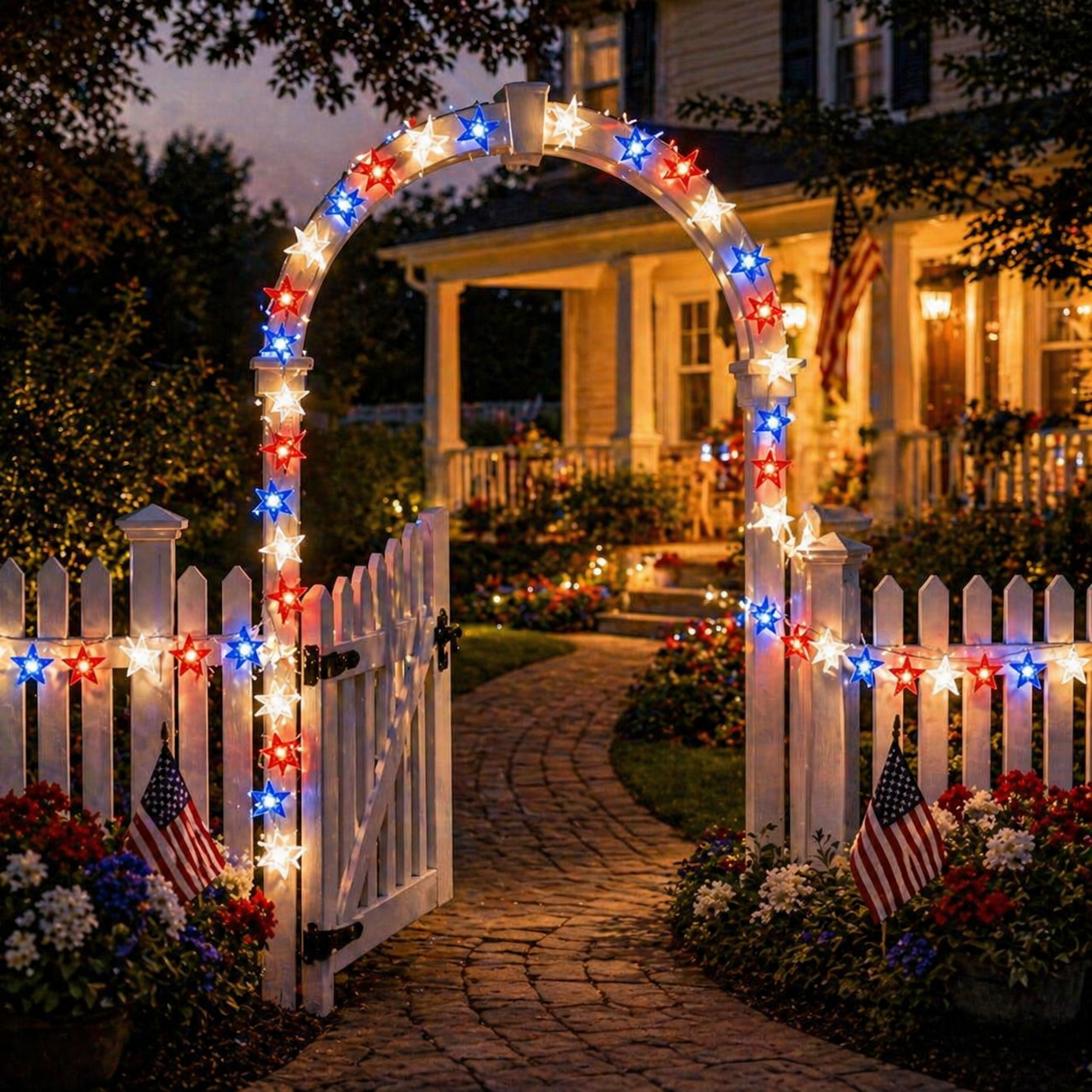 Red, White & Blue Star Solar String Lights-EASESTER