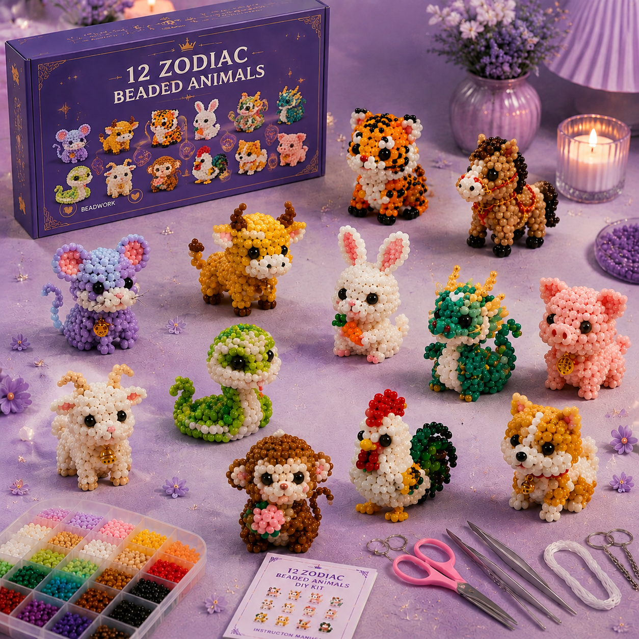 🔥 Last Day 57% OFF ✨ 12 Zodiac Beaded Animals DIY Kit