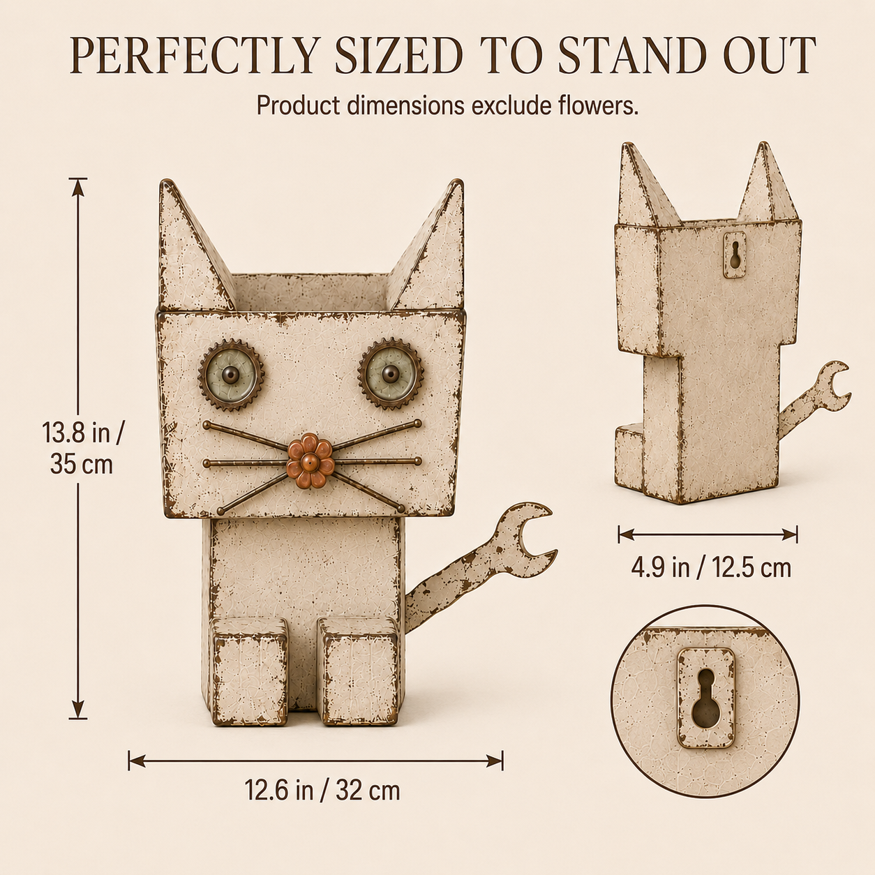 Whimsical Wrench-Tail Cat Metal Flower Holder 🐱🌼