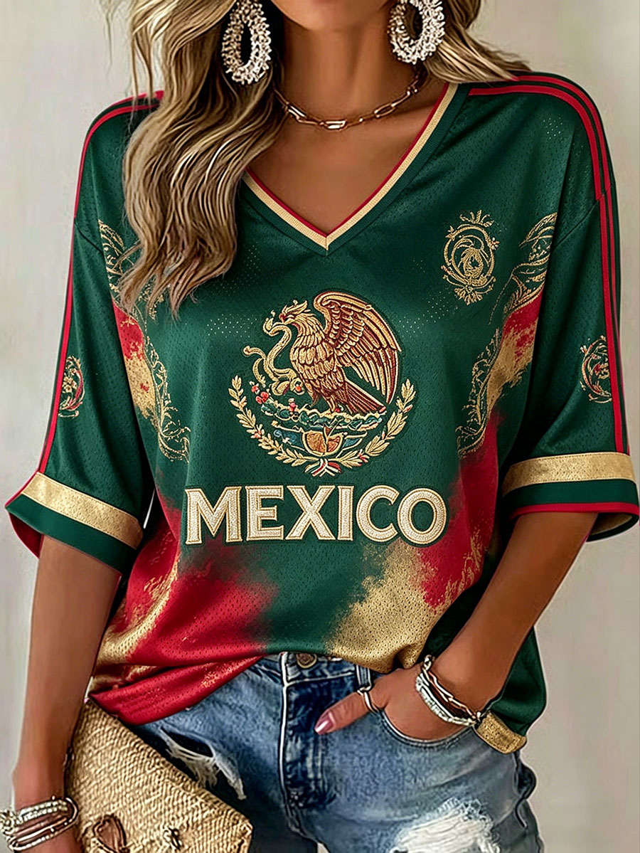 Women's Mexico Football Lover Printed T-shirt-2026 World Cup Gear