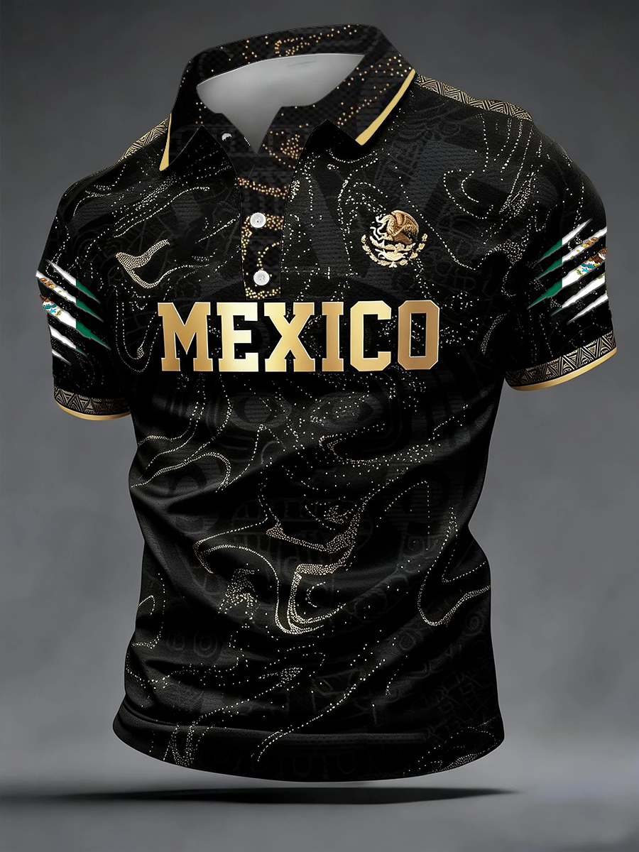 Men's Mexican Soccer Print Casual Polo-2026 World Cup Gear