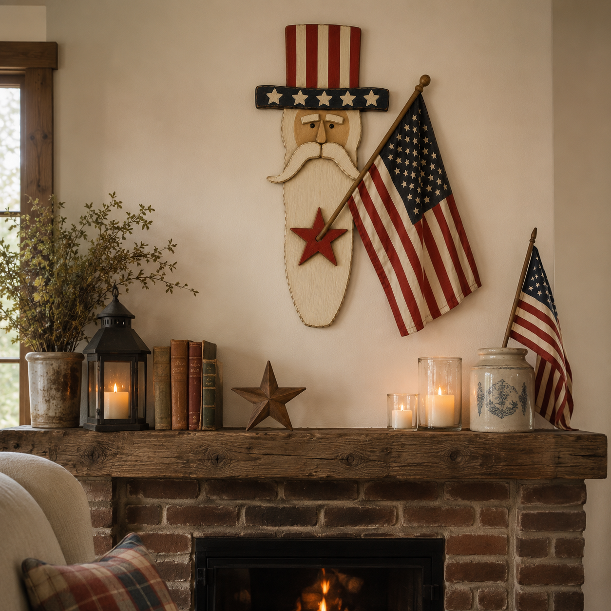 Vintage Uncle Sam Patriotic Wall Hanging with Flag-EASESTER