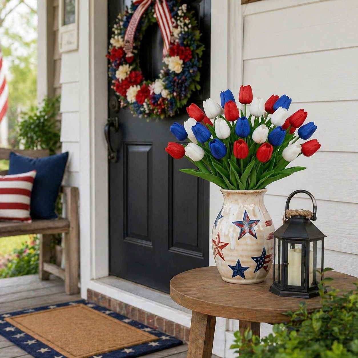 Red, White & Blue Artificial Tulips - 12 Bunches-EASESTER