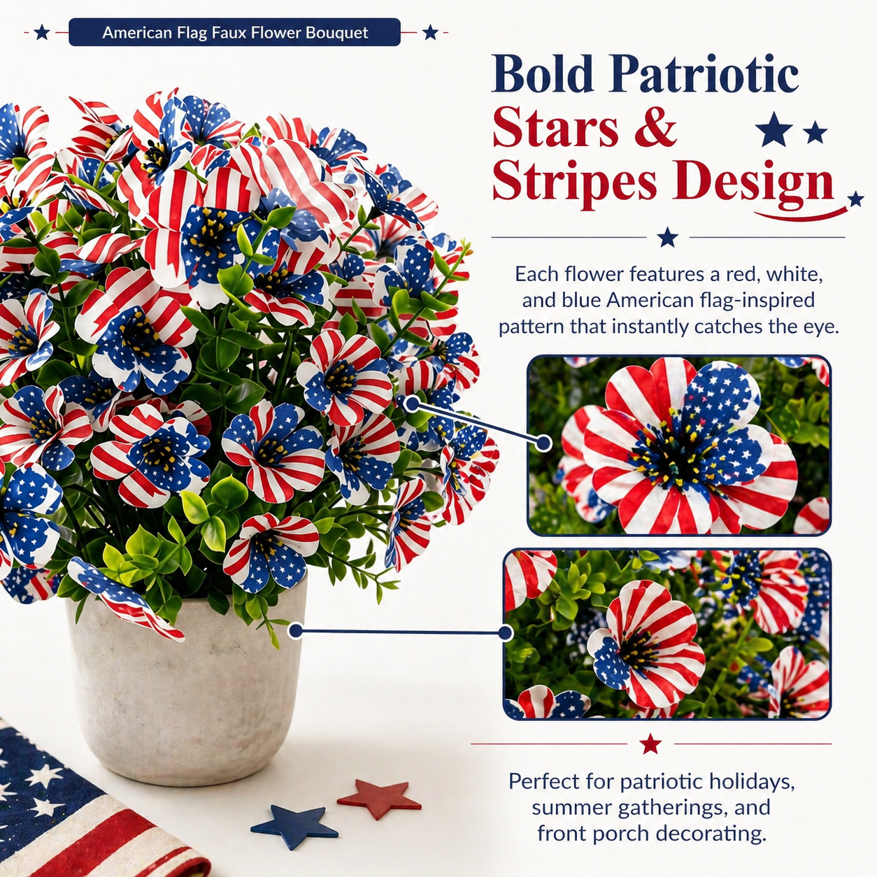 American Flag Faux Flower Bouquet - 12 Pcs-EASESTER