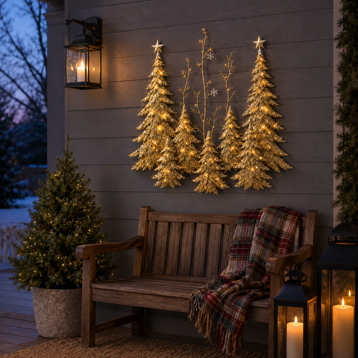 Golden Christmas Forest Illuminated Wall Sculpture