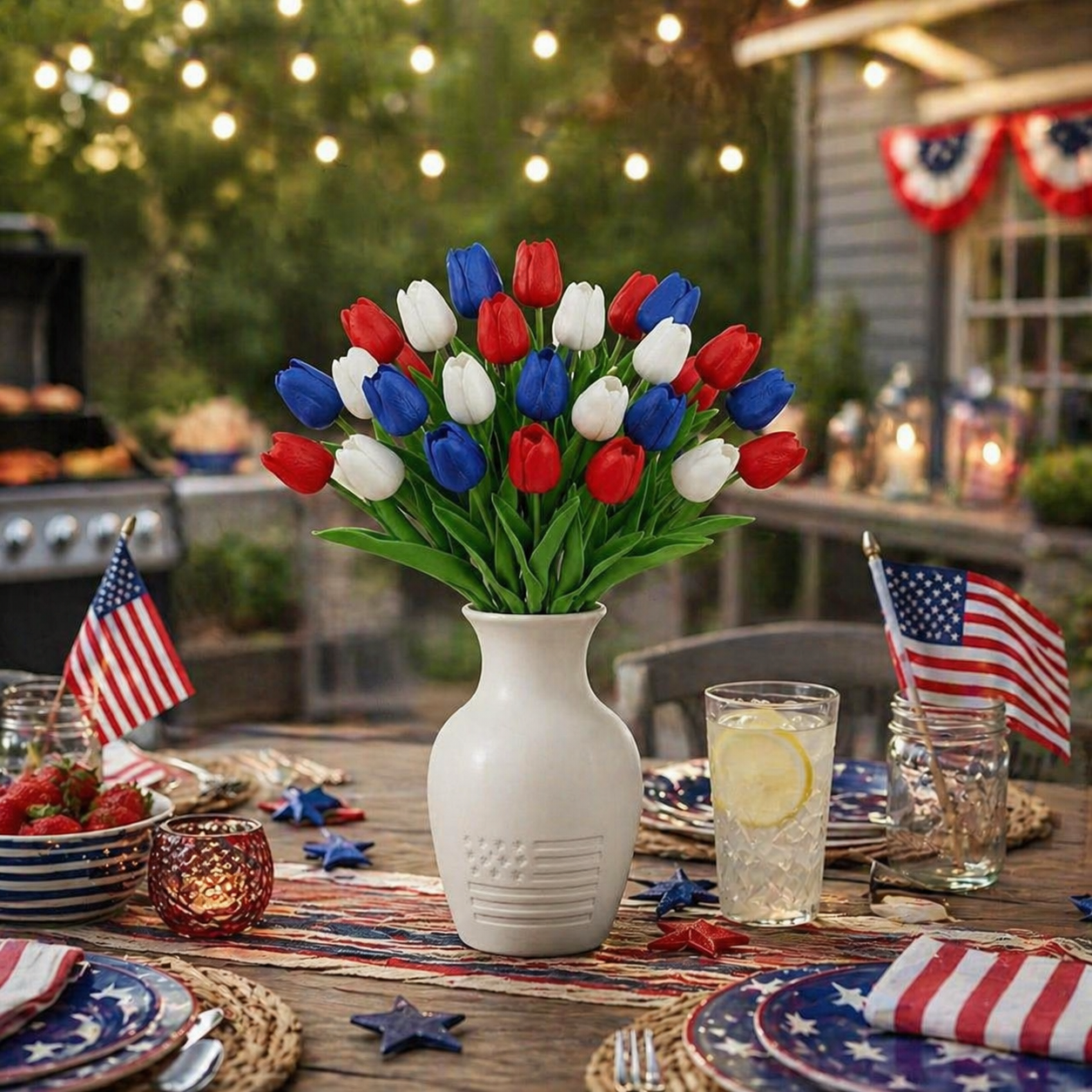 Red, White & Blue Artificial Tulips - 12 Bunches-EASESTER