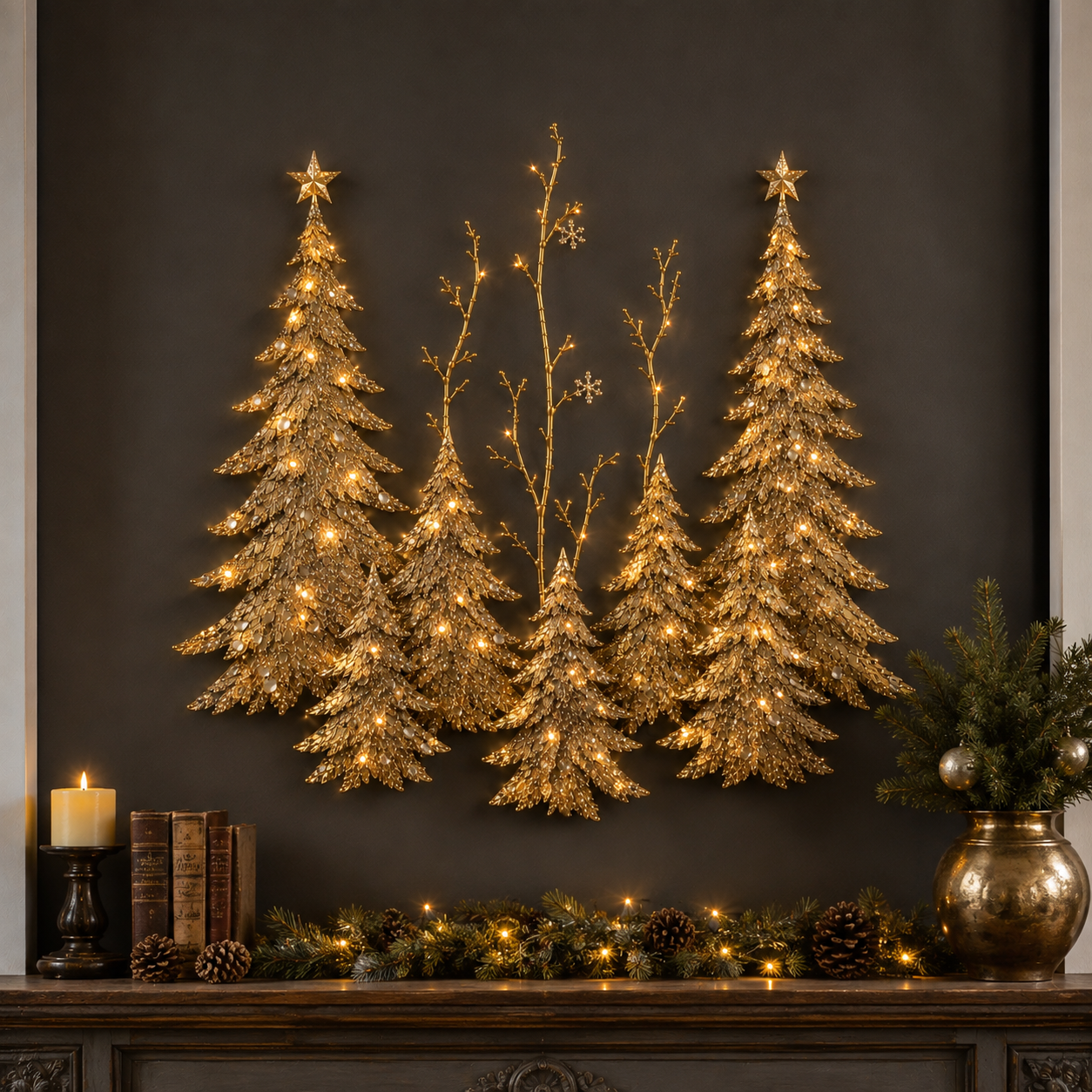 Golden Christmas Forest Illuminated Wall Sculpture
