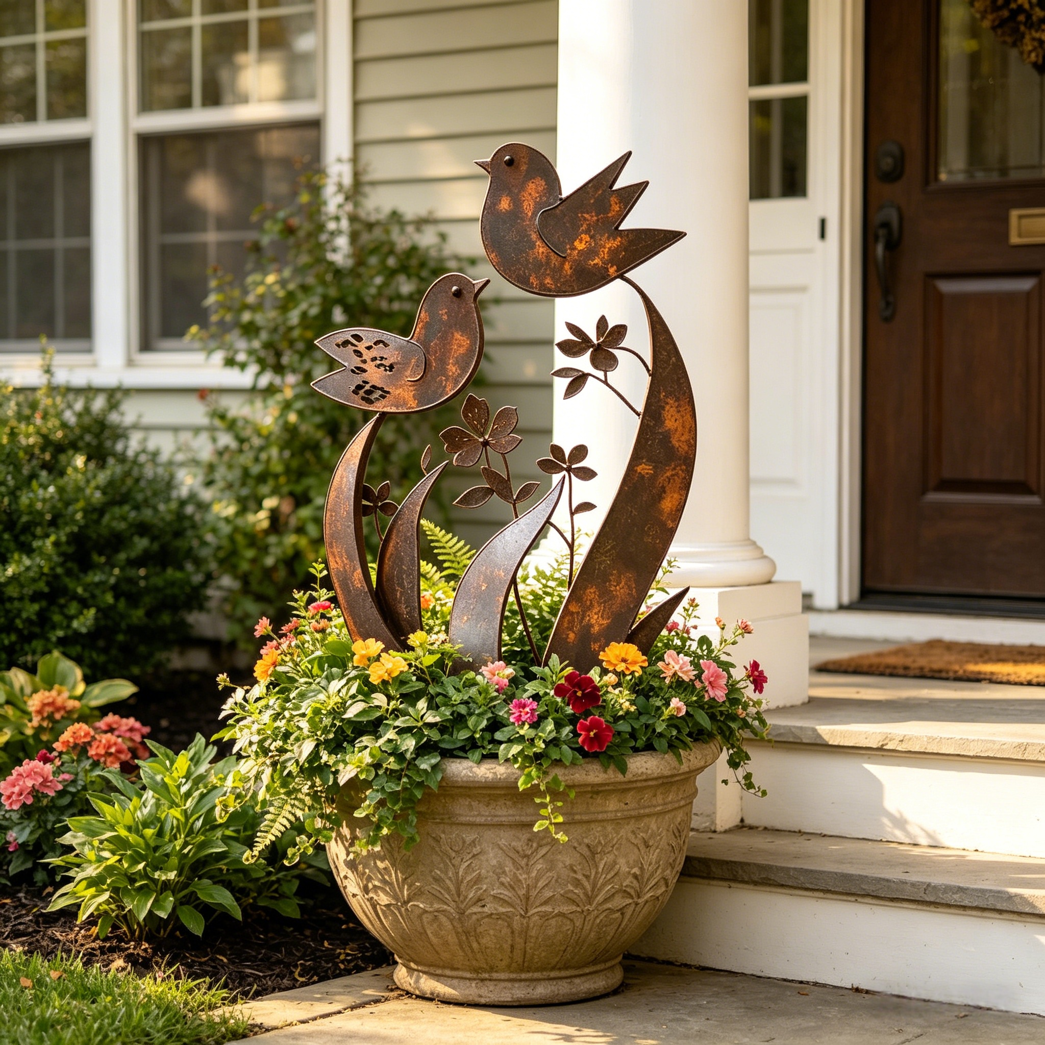 Bird & Wildflower Metal Garden Stake-EASESTER