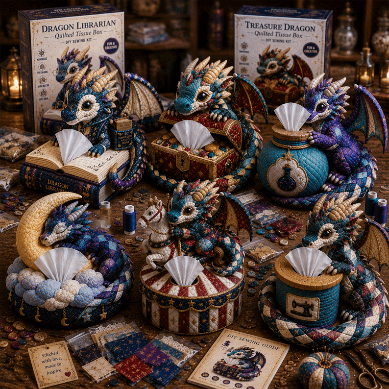 🔥Last Day 60% OFF🐉✨ Dragon Keepers Collection – Quilted DIY Tissue Box Sewing Kit