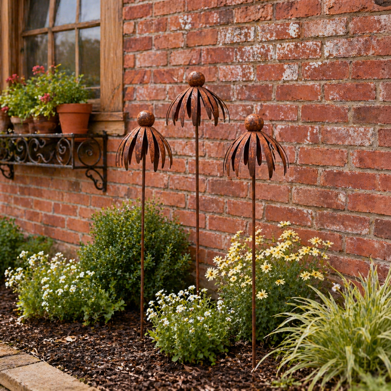 Three-Piece Vintage Metal Flower Garden Pergola Set-EASESTER