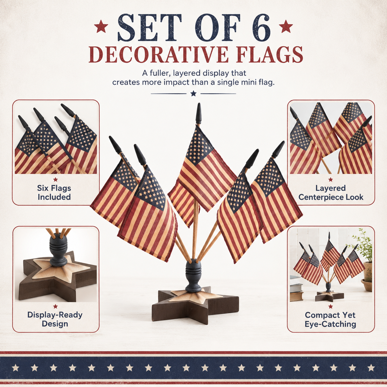 Vintage Americana Tabletop Flag Set With Star Holder-EASESTER