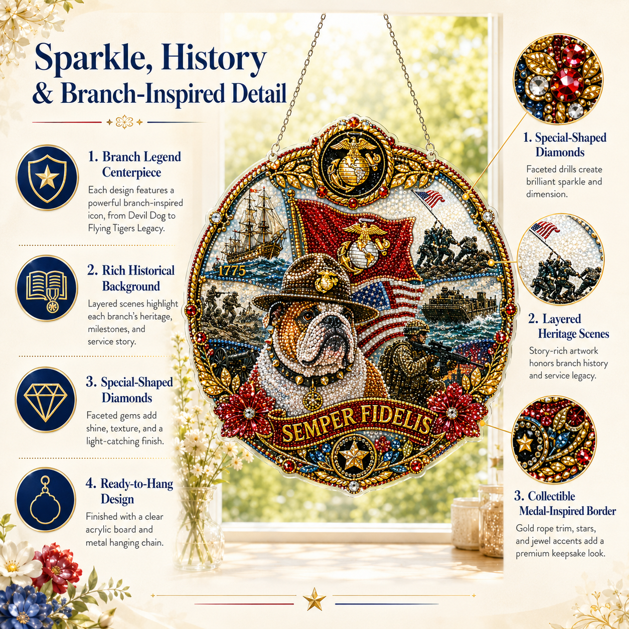 🔥Limited time 70% OFF -🦅✨American Military Heritage Diamond Art Hanging Ornament Kit