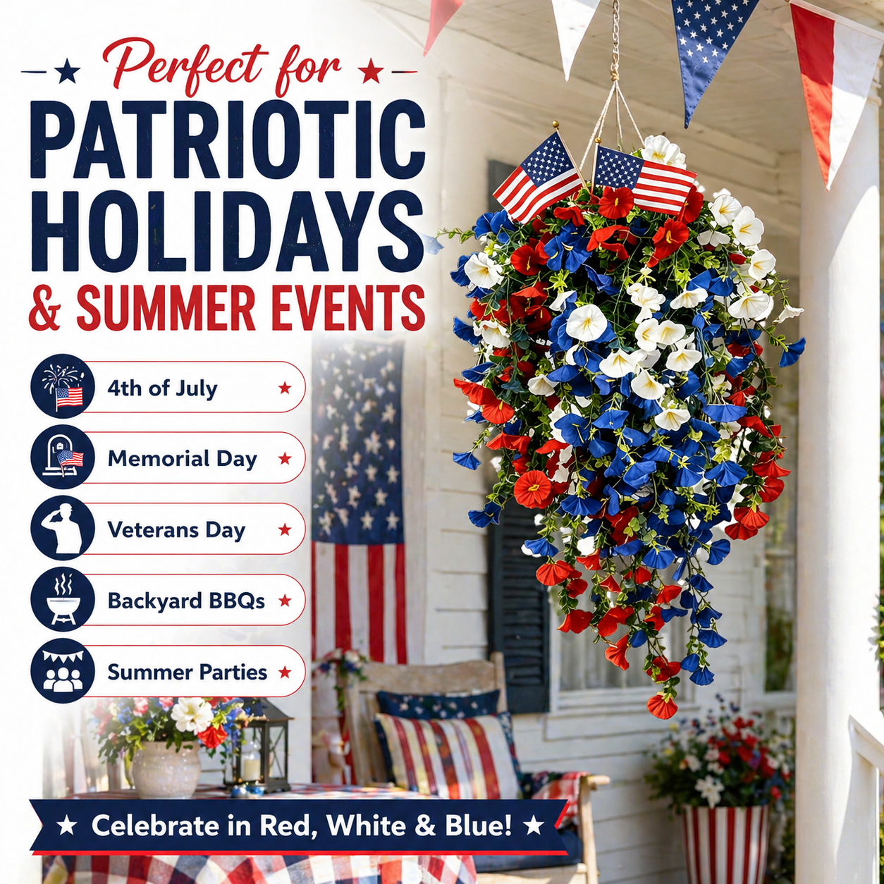 4th of July Decoration Tricolor Patriotic Artificial Flower-EASESTER