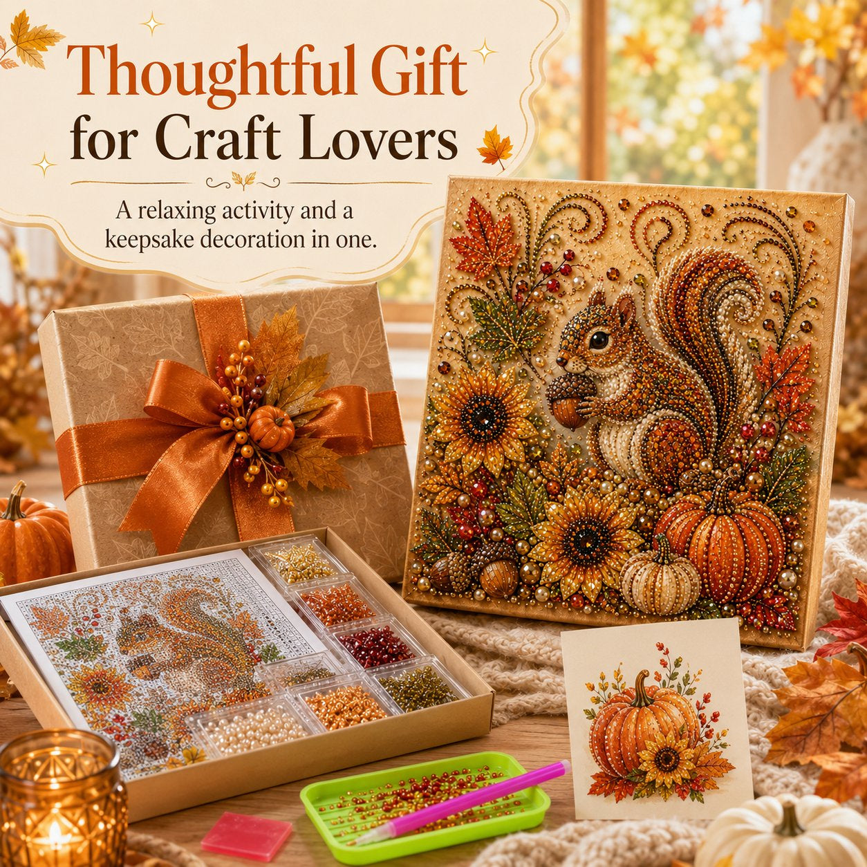 Autumn Pearl Painting Kit – Relaxing DIY Craft to Create Sparkling Fall Artwork 