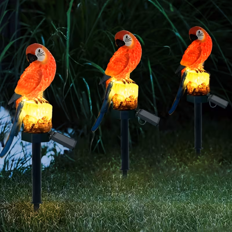 solar powered parrot lights for the yard an atmosphere for patios and gardens villa decorations resin animal parrot style lawn ornaments inserted ground flower decoration statues suitable for all Product details 0