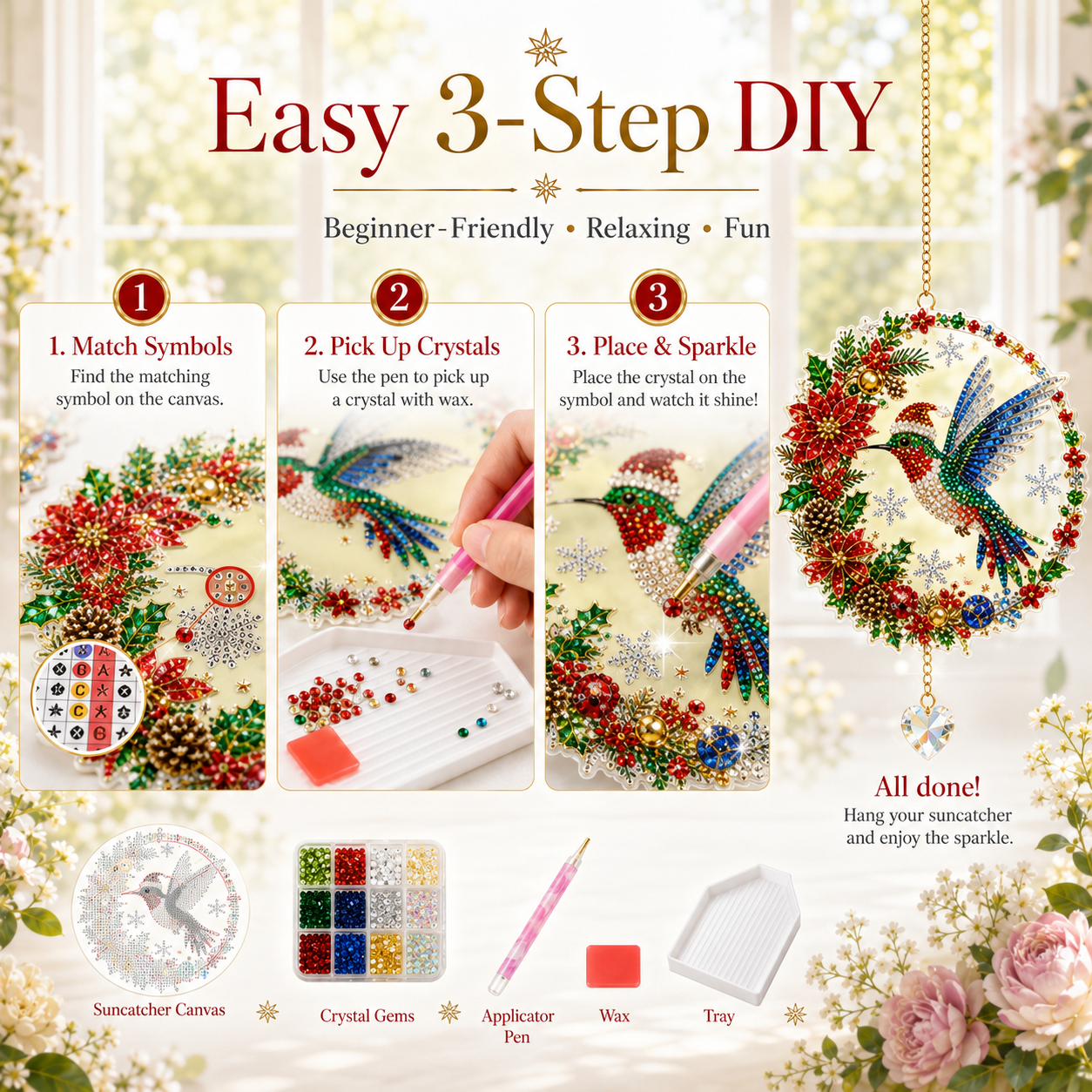 🧘Relaxing & Beginner-Friendly -💎Christmas Diamond Art Hanging Ornament Kit