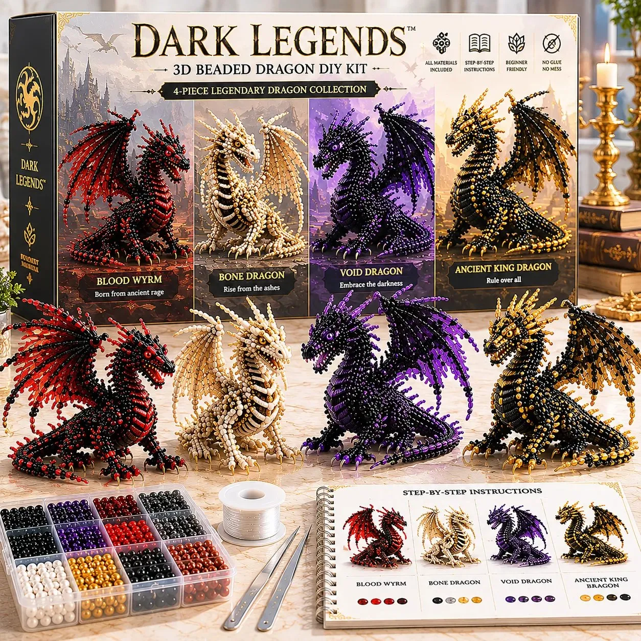 3D Beaded Creature DIY Kit Collection 🐉 Pick Your 4-Piece Set