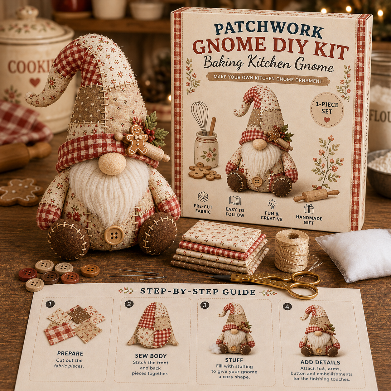 🧵DIY Patchwork Gnome Kit – Create Your Own Adorable Gnome ♂