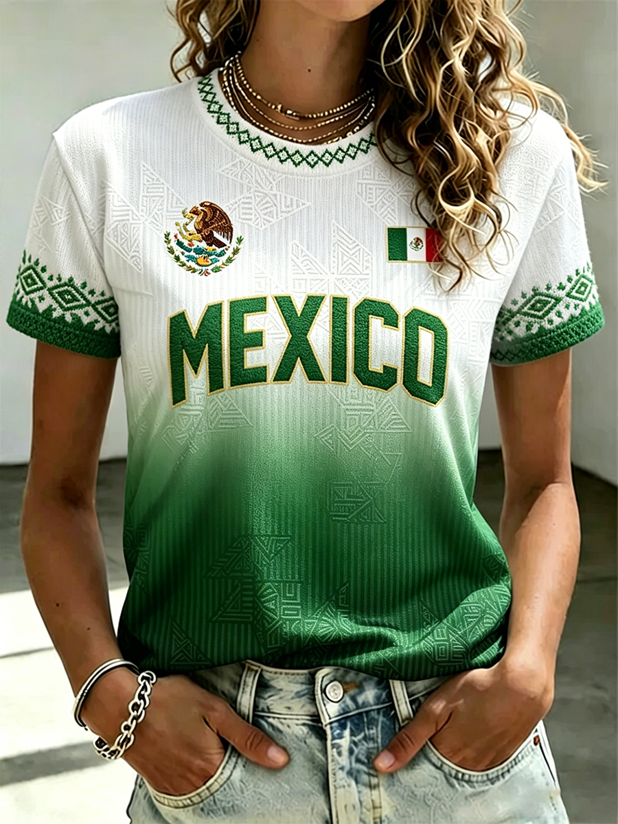 Women's Mexico Football Lover Art Printed T-Shirt