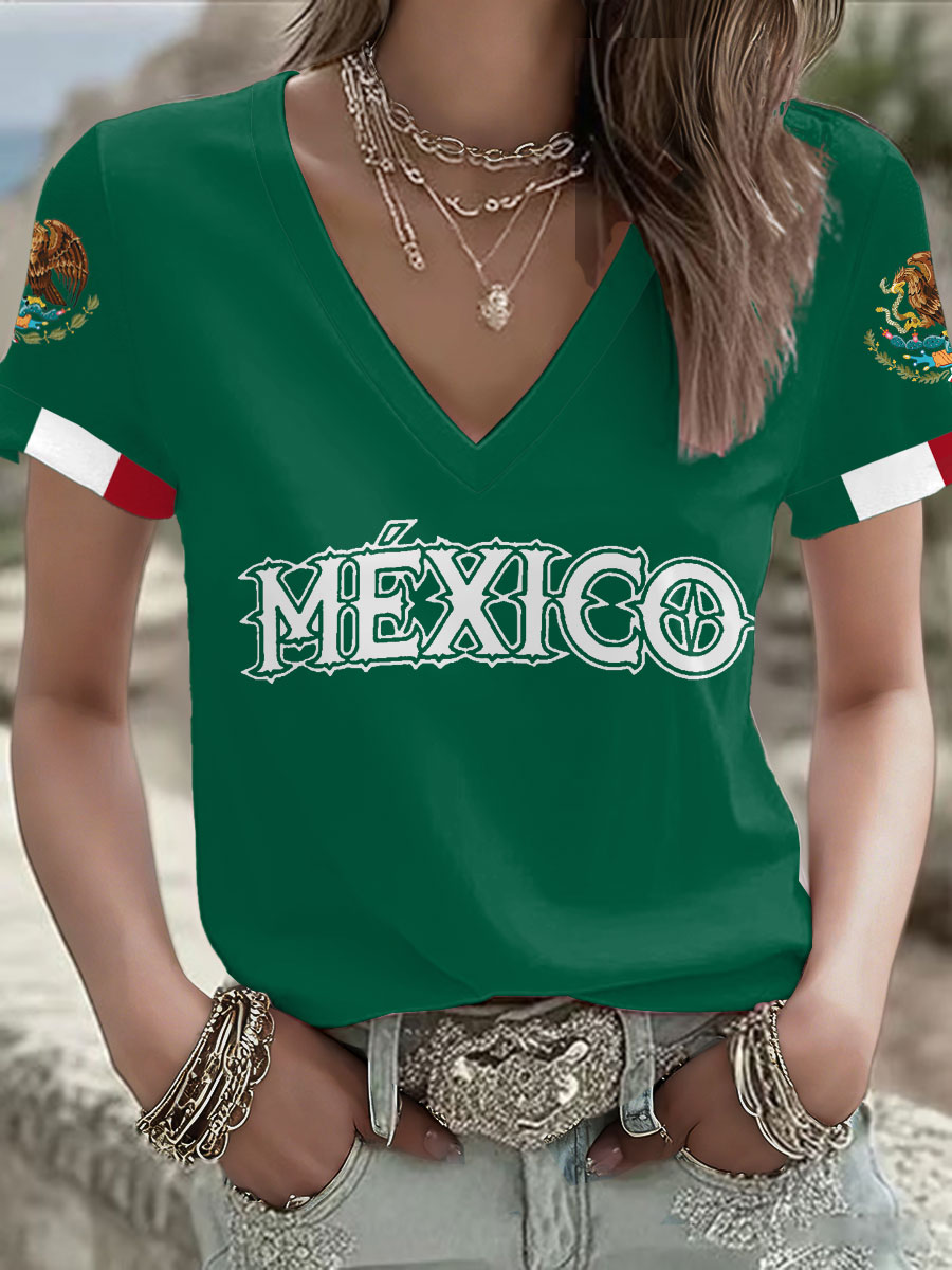 Women's Mexico Football Lover Printed T-shirt-2026 World Cup Gear