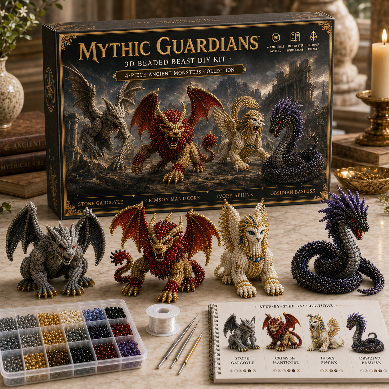 3D Beaded Creature DIY Kit Collection 🐉 Pick Your 4-Piece Set