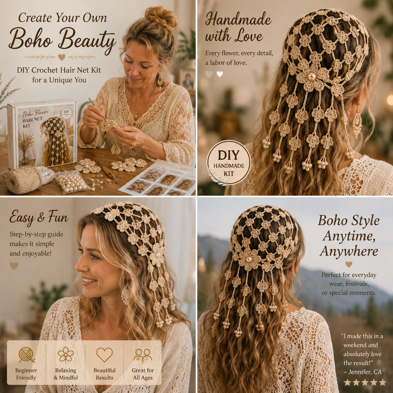 DIY Boho Crochet Hair Snood Kit