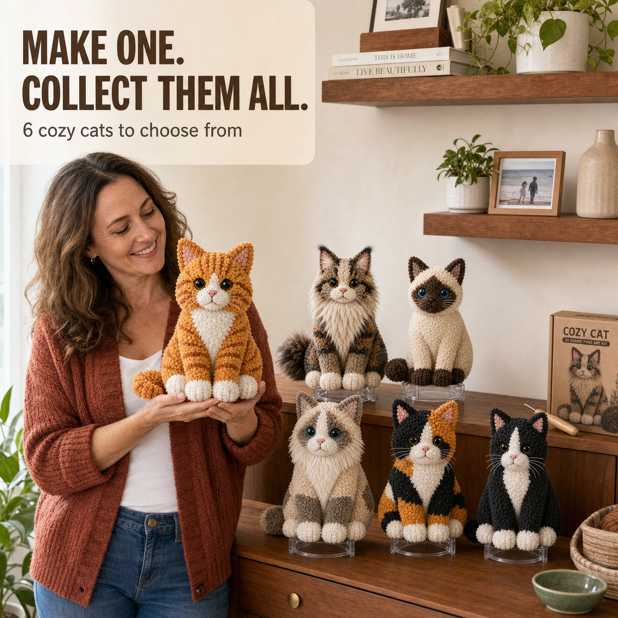 Cozy Cat Fabric Poke Art Kit – No-Sew DIY Textured Cat Craft
