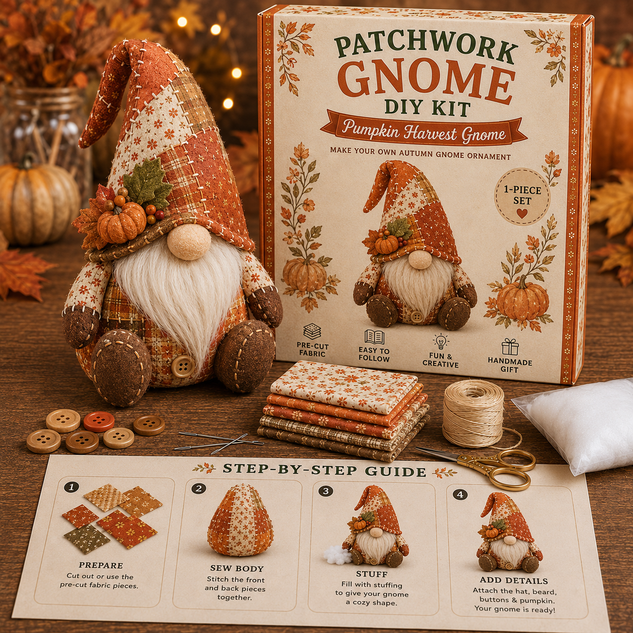 🧵DIY Patchwork Gnome Kit – Create Your Own Adorable Gnome ♂