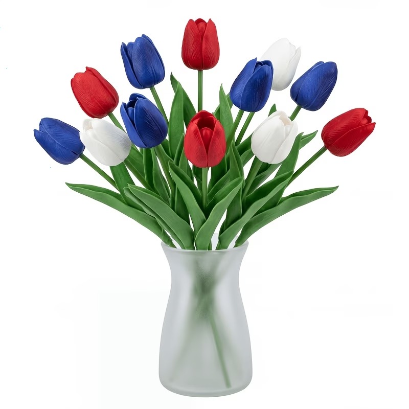 Red, White & Blue Artificial Tulips - 12 Bunches-EASESTER