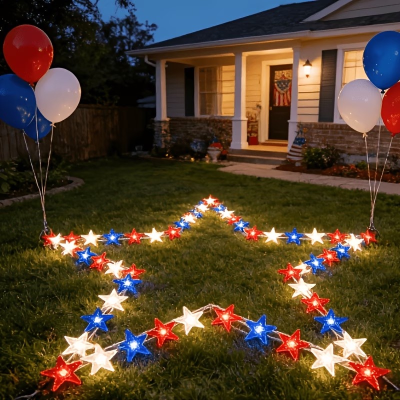 Red, White & Blue Star Solar String Lights-EASESTER