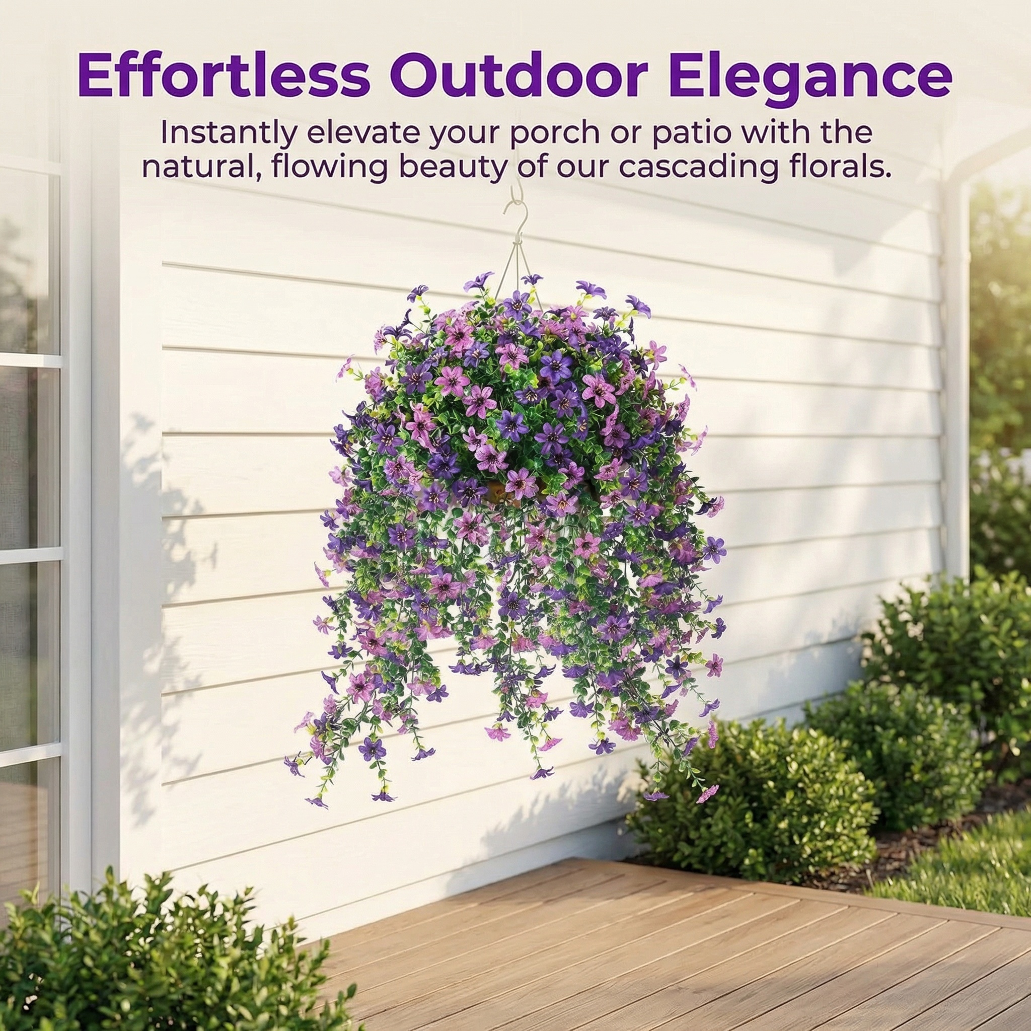 2 PCS Outdoor Cascading Daisy & Eucalyptus Florals – UV Resistant Hanging Faux Flower Bundles-EASESTER