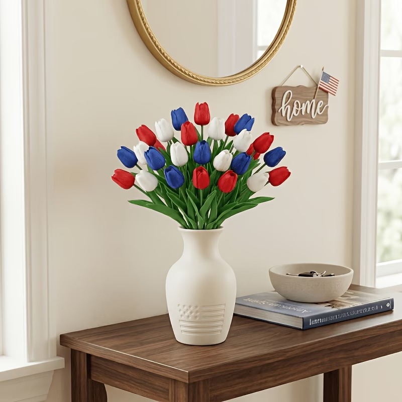 Red, White & Blue Artificial Tulips - 12 Bunches-EASESTER
