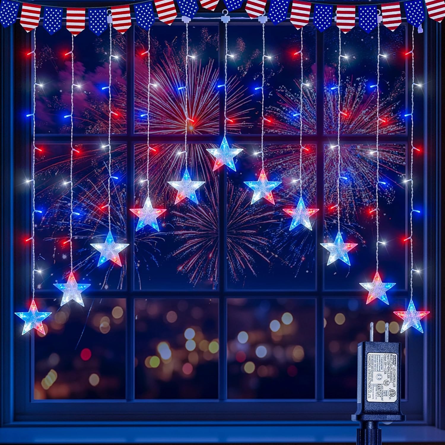 4th of July Patriotic Star Icicle Lights-EASESTER