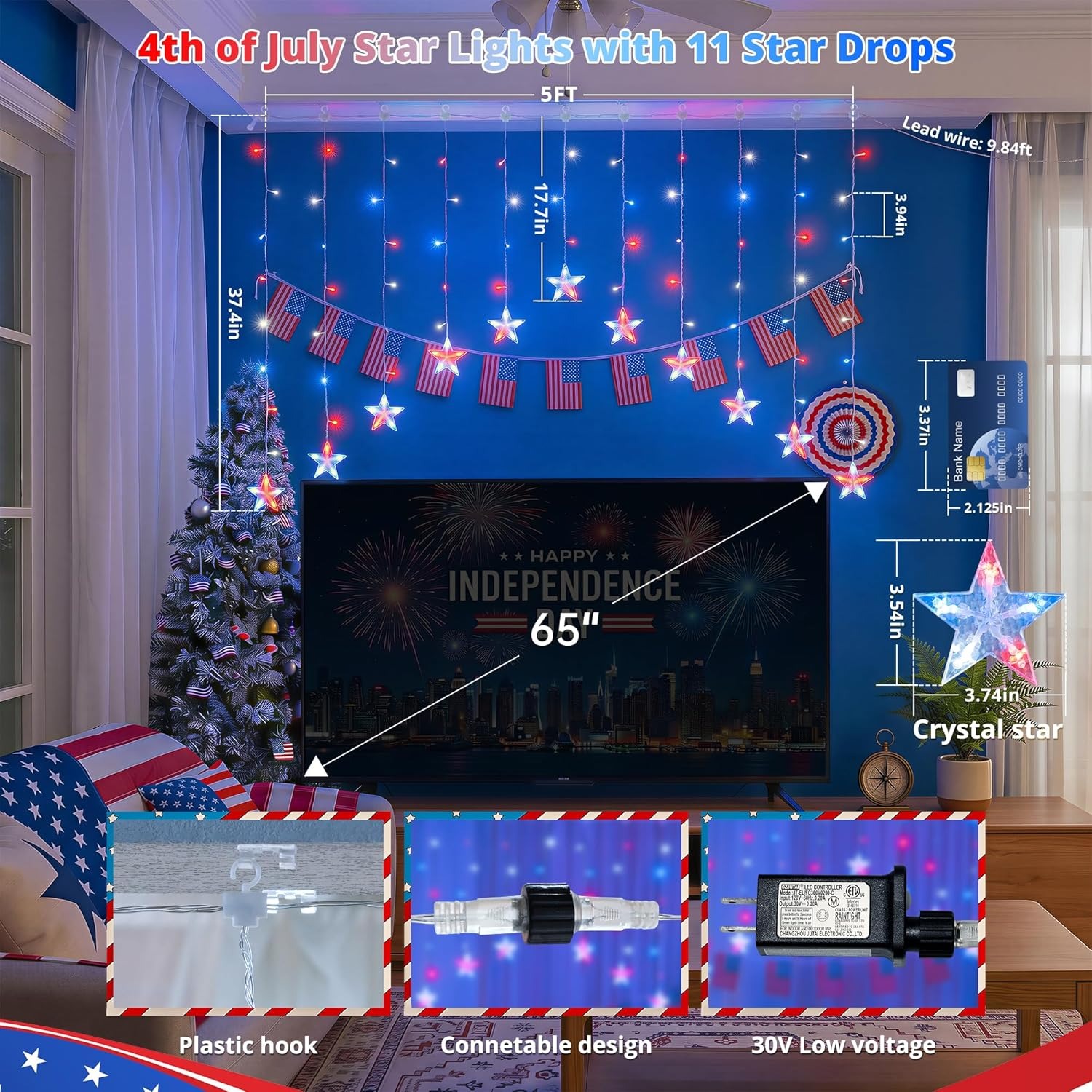 4th of July Patriotic Star Icicle Lights-EASESTER