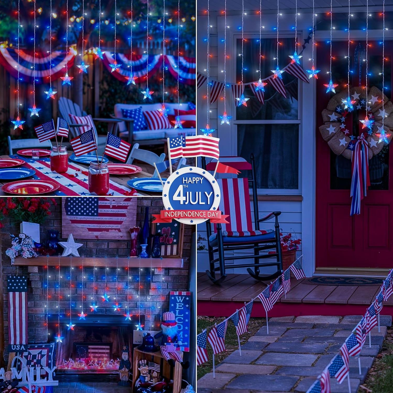 4th of July Patriotic Star Icicle Lights-EASESTER