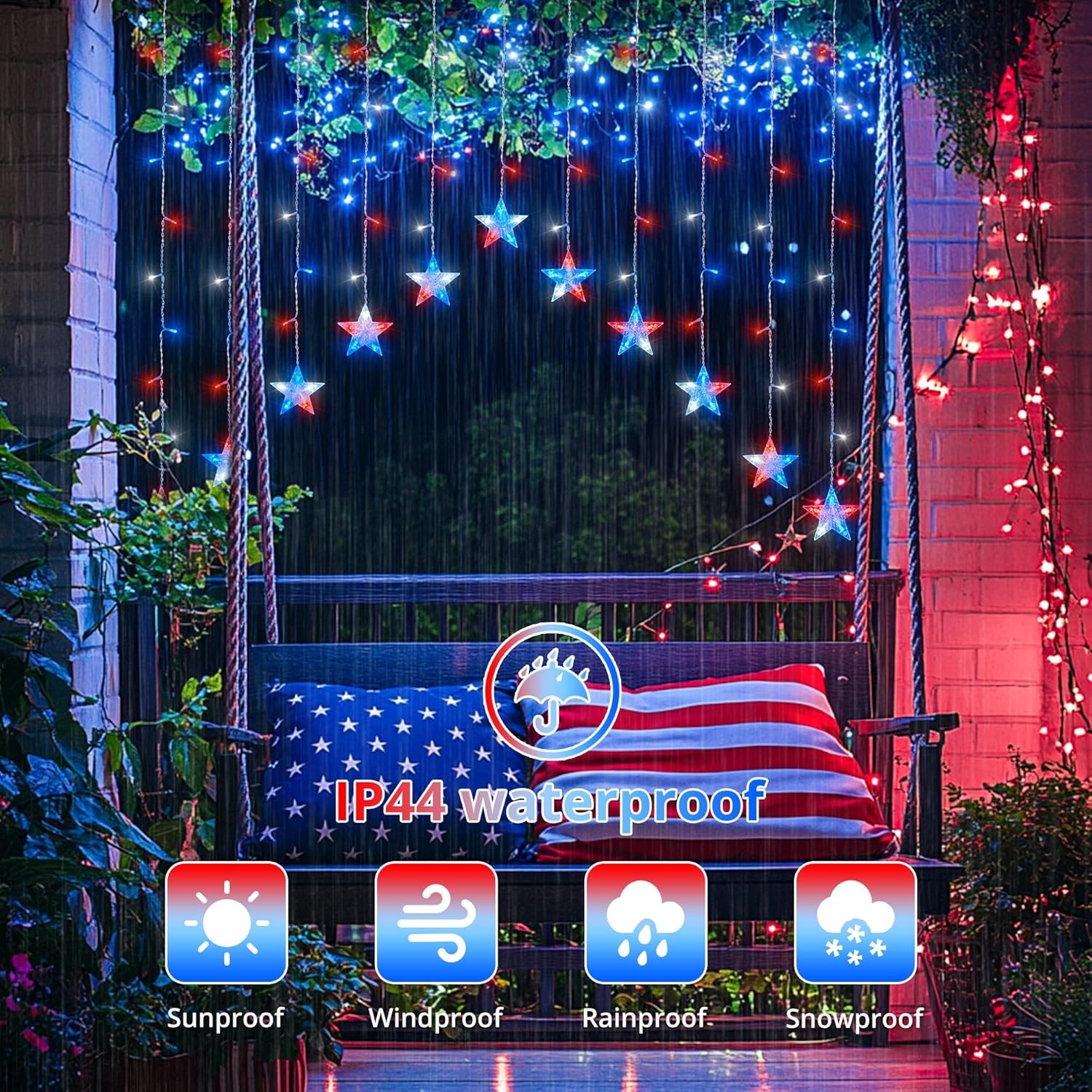 4th of July Patriotic Star Icicle Lights-EASESTER